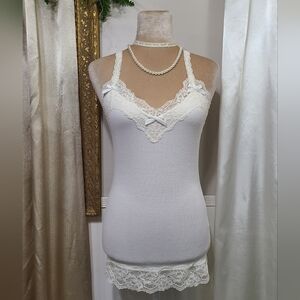♡ Y2K ♡ Abercrombie & Fitch White Lace Cami Satin Bow Tank Top